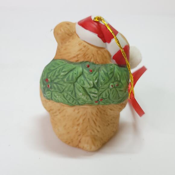 BOA Vintage Wreath Bear Christmas Ornament Bell 1986 Taiwan Ceramic 3" Tall - Picture 3 of 7